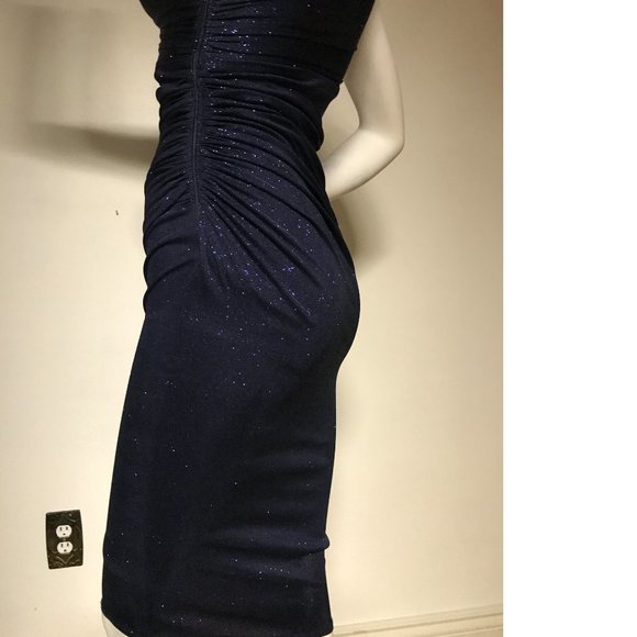 Le Chateau Navy Blue stretchy shiny sparkle metallic one shoulder dress NWT - Picture 5 of 8